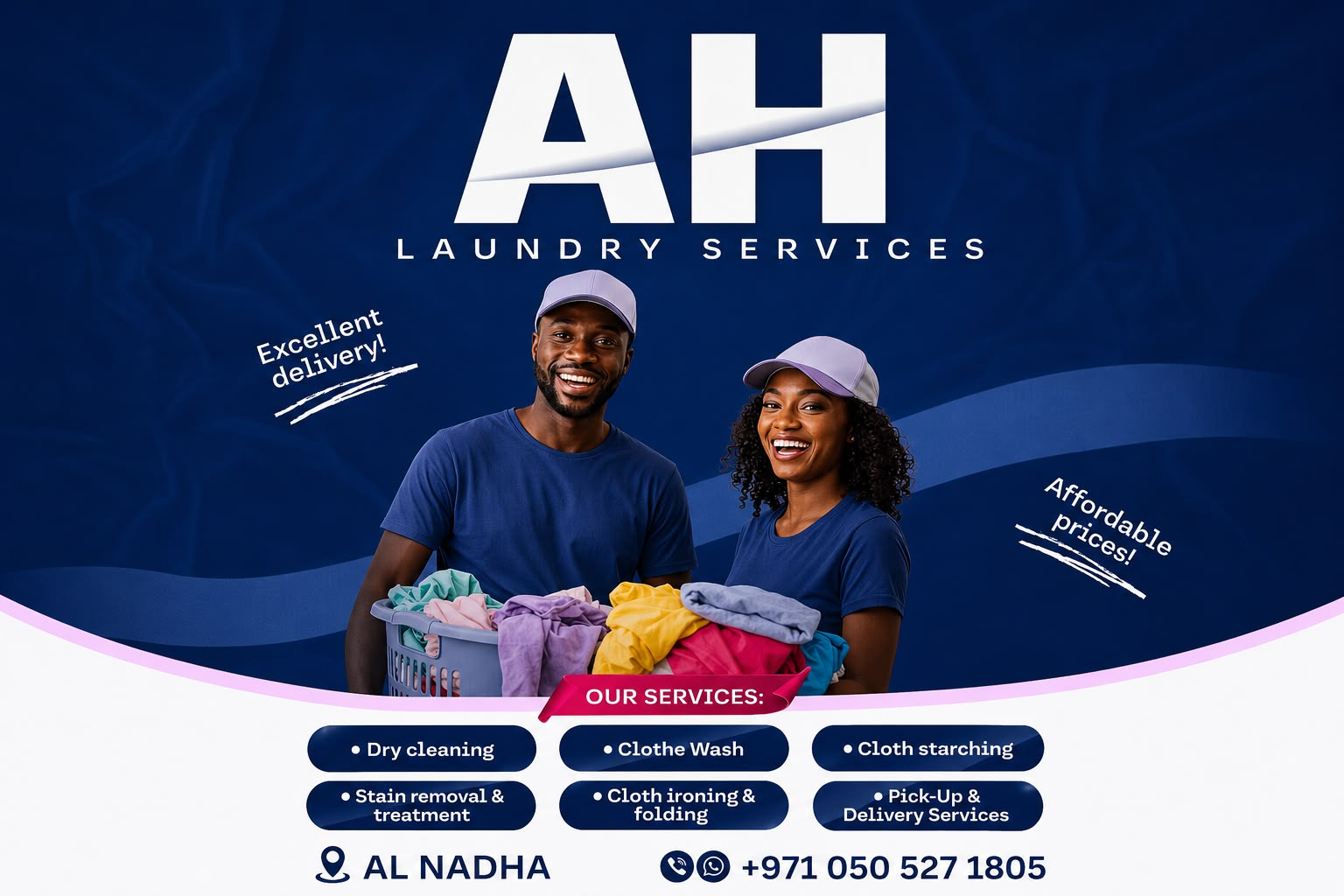 AH Laundry Services team with fresh laundry